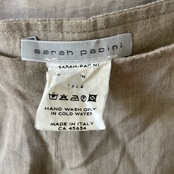 Sarah Pacini Oatmeal Beige Linen Harem Wide Leg Designer Pants with Sash Belt M - Picture 5 of 12